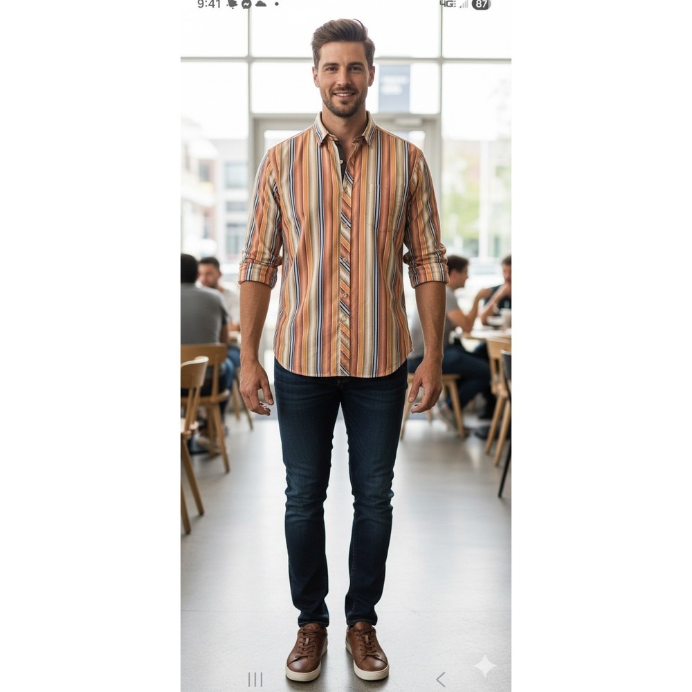 Raw Blue Nu Realms Y2K Men's Striped Button-Up Shirt Size 2XL Retro EUC